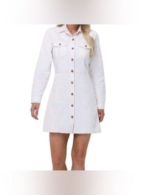 Frye Long-Sleeve Button Front Shirt Mini Dress white/cream wash chest pockets